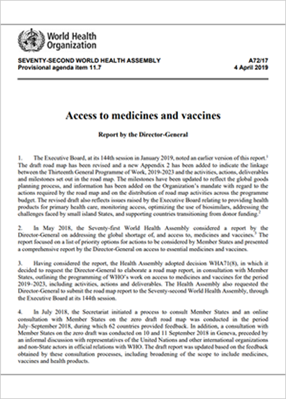 Access to medicines and vaccines